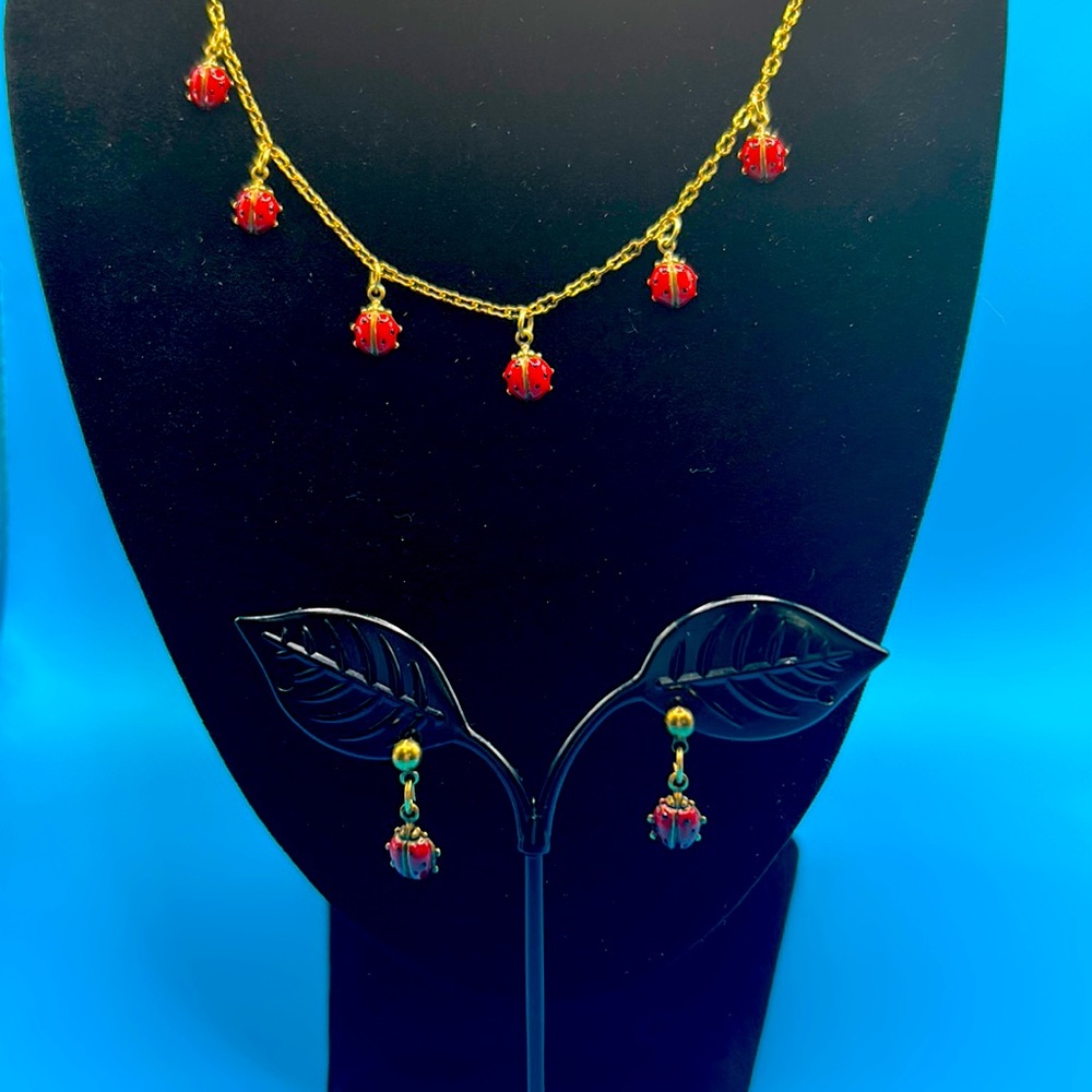 Lady Bug Necklace and Earrings